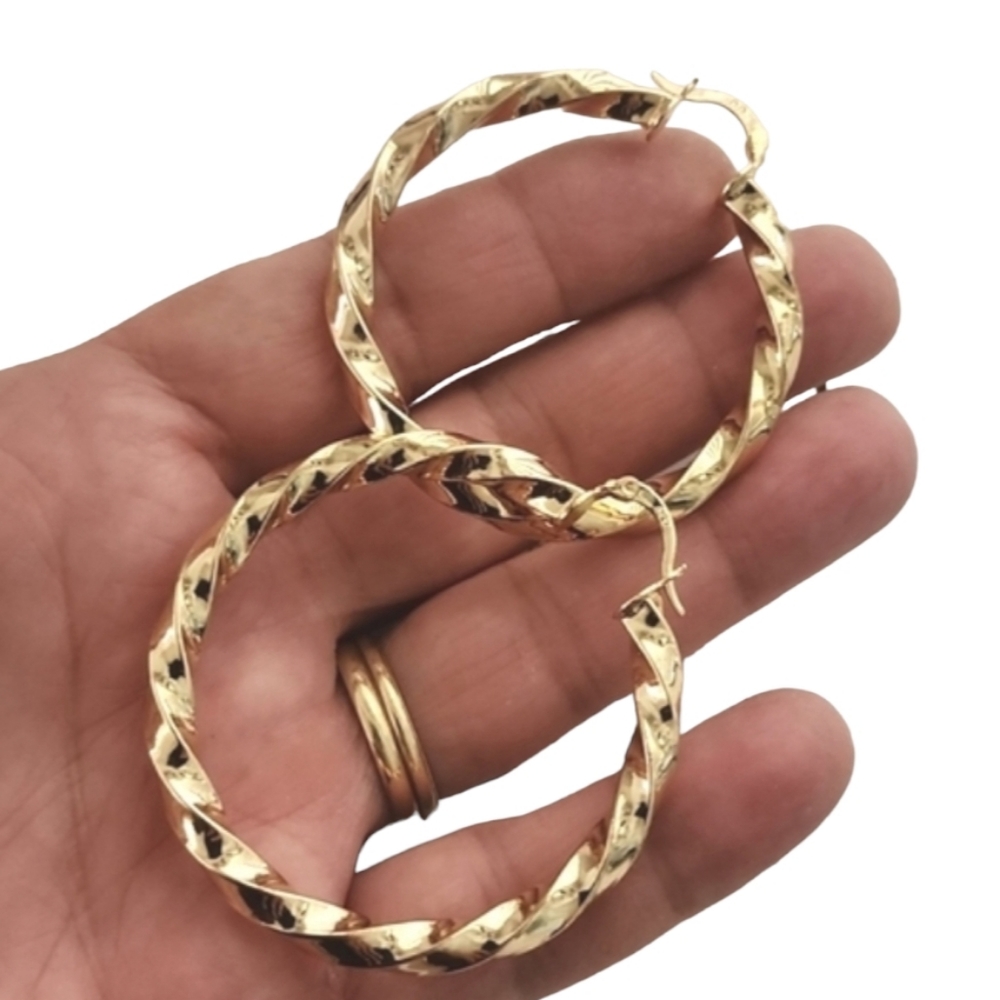 GOLD Hoop Earrings Twisted Chunky Thick Hoops Y2K Statement Hip Hop - Picture 4 of 14